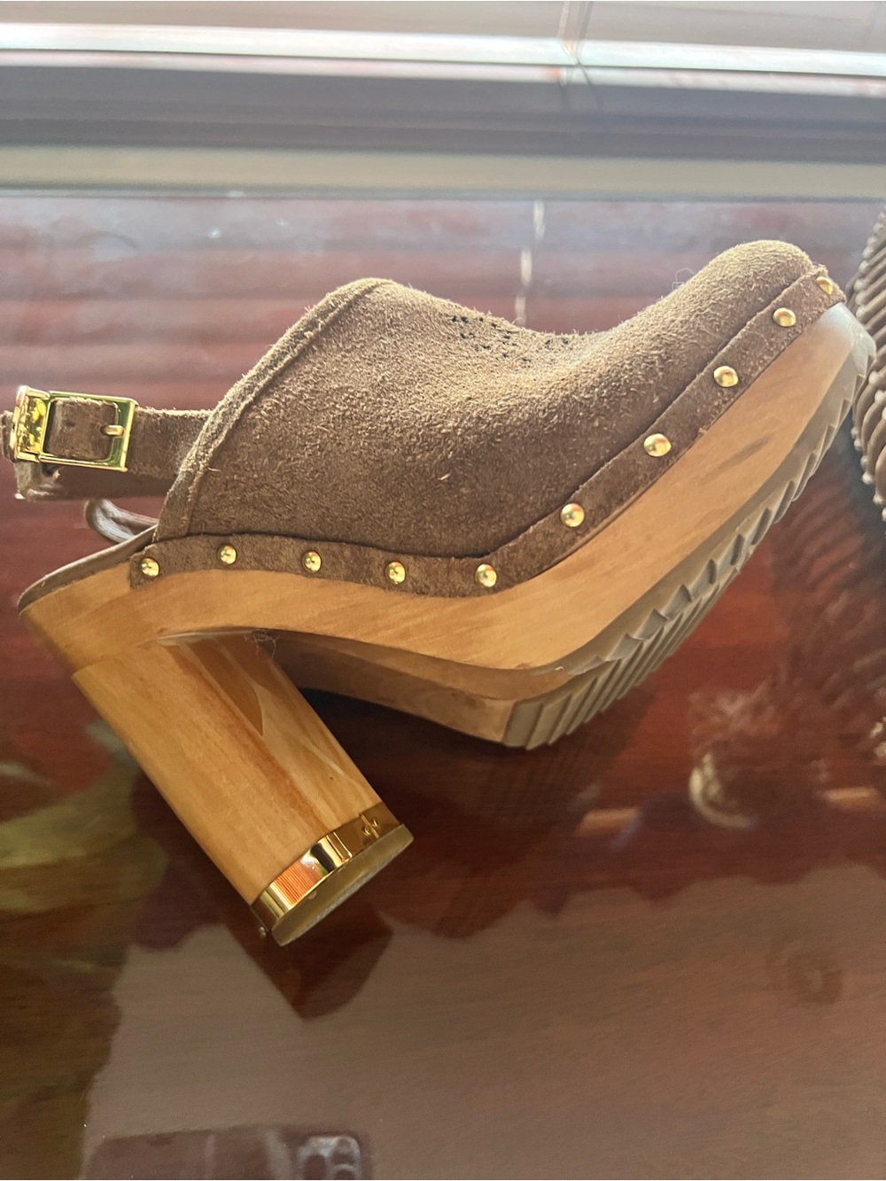 Tory Burch Suede Studded Slingback Clog Heels - Brown - Picture 9 of 11